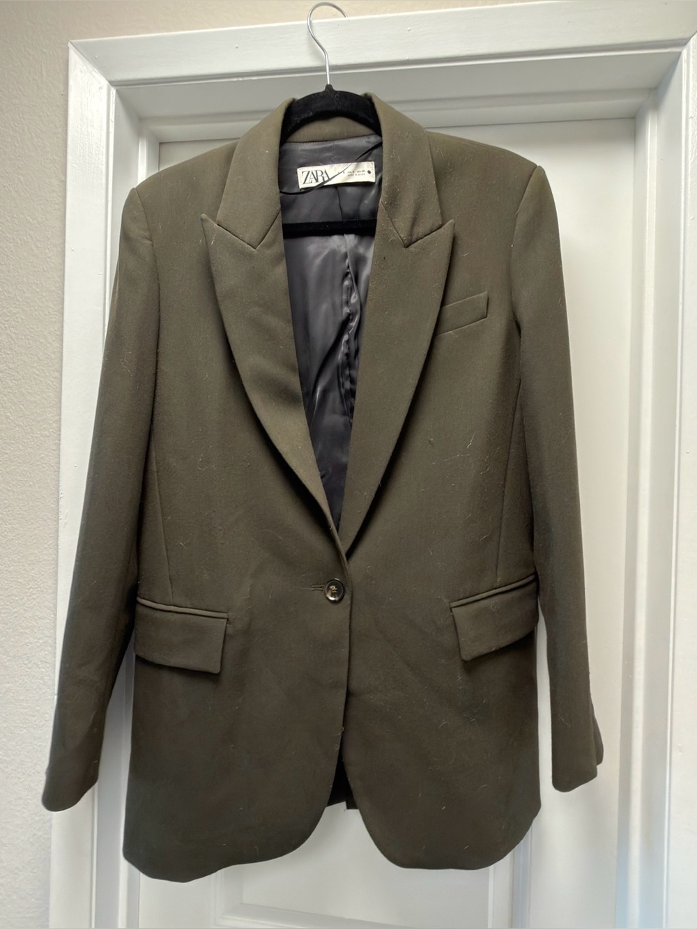 Zara Olive Green Single-Button Ladies Blazer